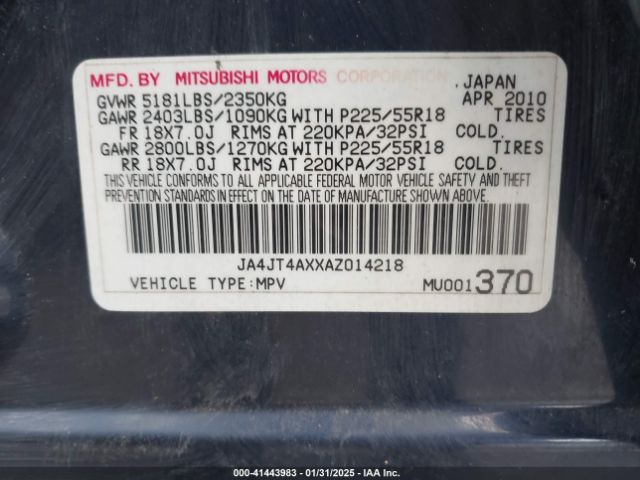 2010 MITSUBISHI OUTLANDER JA4JT4AXXAZ014218 Photo 8