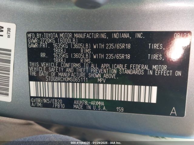 5TDGBRCH0MS065111 Toyota Highlander Hybrid Xle