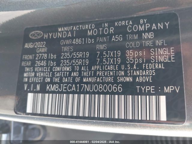 KM8JECA17NU080066 Hyundai Tucson Hybrid Limited