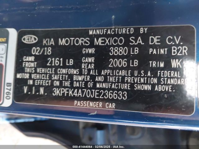3KPFK4A70JE236633 KIA FORTE LX