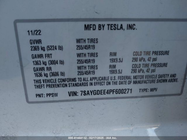 7SAYGDEE4PF600271 Tesla Model Y Awd/long Range Dual Motor All-wheel Drive