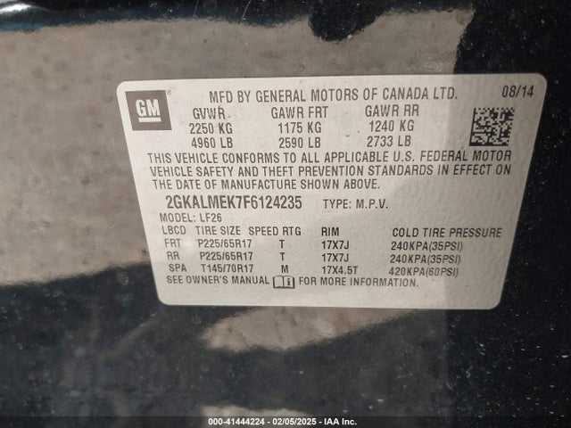 2GKALMEK7F6124235 GMC lea - flex fuel (gas/alc), aluminum, ho,