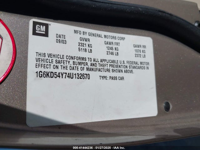 2004 CADILLAC DEVILLE 1G6KD54Y74U132670 Photo 8