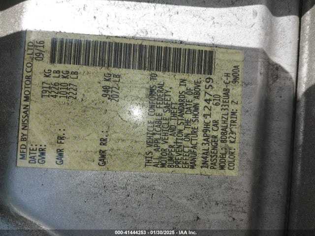 1N4AL3AP9HC124759 Nissan Altima 2.5 Sr