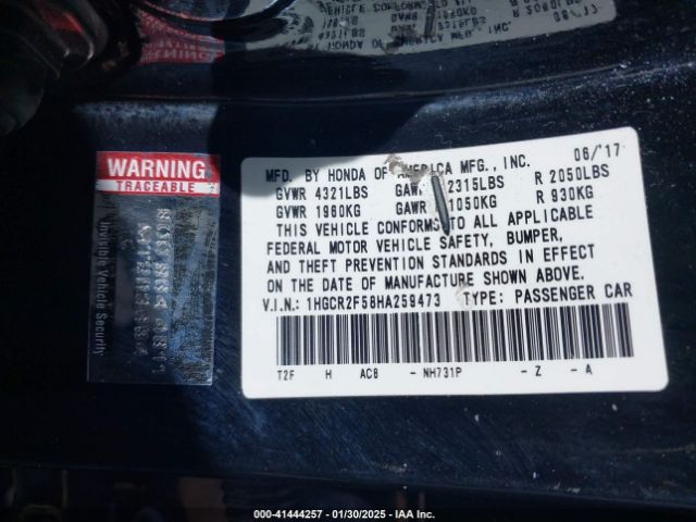 1HGCR2F58HA259473 Honda Accord Sport