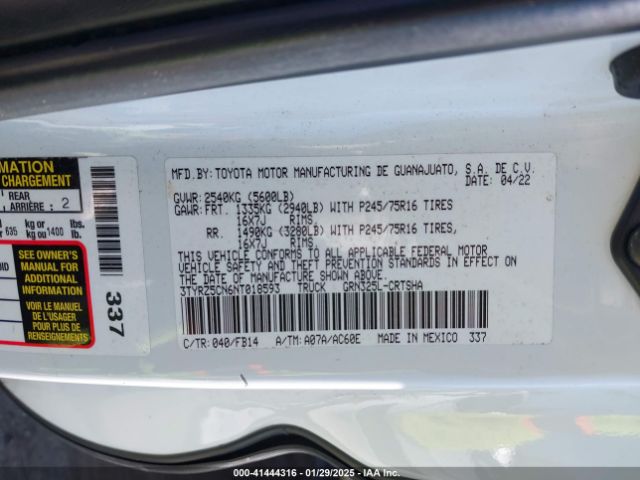 3TYRZ5CN6NT018593 Toyota Tacoma Sr V6