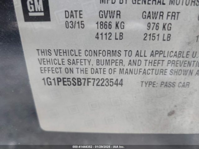1G1PE5SB7F7223544 Chevrolet Cruze 2lt Auto