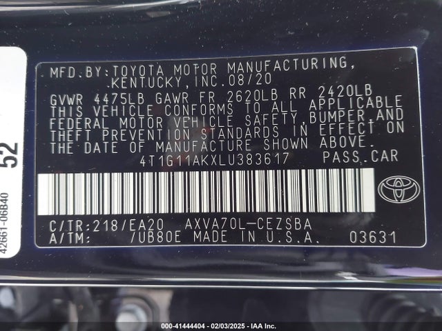 Toyota CAMRY SE 2020 4T1G11AKXLU383617 Image 9