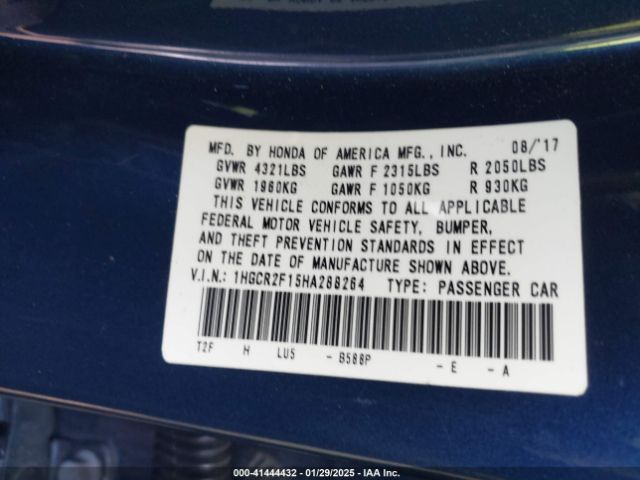 1HGCR2F15HA288264 Honda Accord Sport Se
