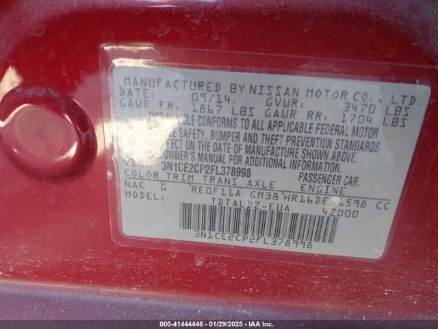 Nissan Versa Note S (sr)/s Plus/sl/sr/sv 2015 3N1CE2CP2FL378998 Image 9