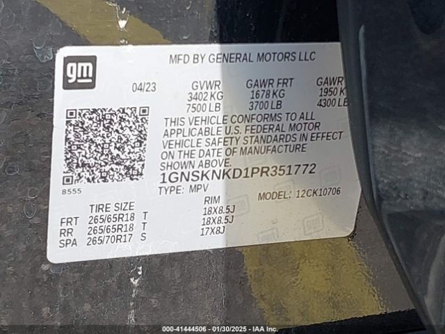 1GNSKNKD1PR351772 Chevrolet Tahoe 4wd Lt