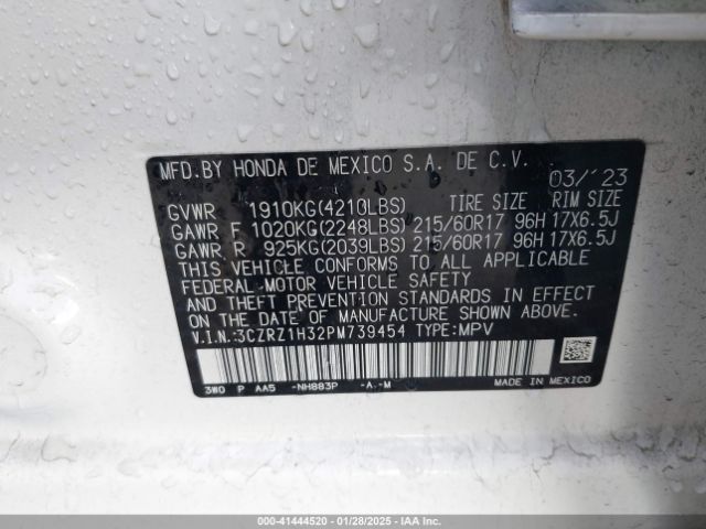 3CZRZ1H32PM739454 Honda Hr-v 2wd Lx