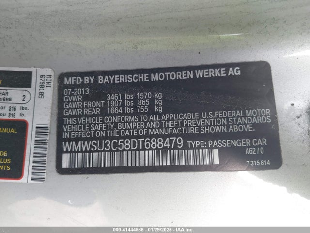 2013 MINI HARDTOP WMWSU3C58DT688479 Photo 8