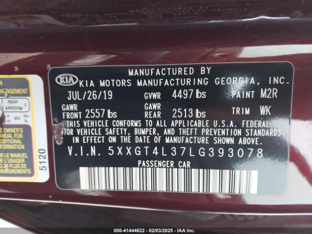 5XXGT4L37LG393078 KIA gdi