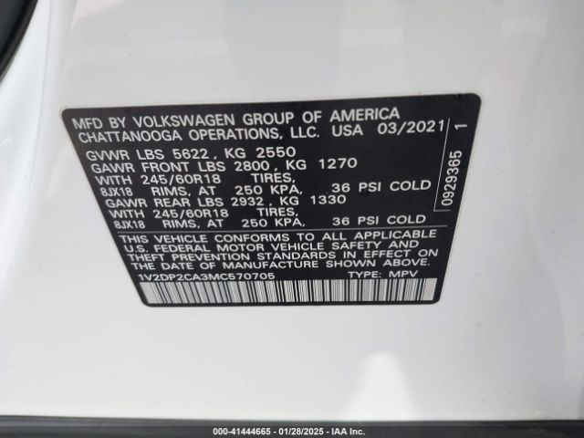 1V2DP2CA3MC570705 Volkswagen Atlas 2.0t Se