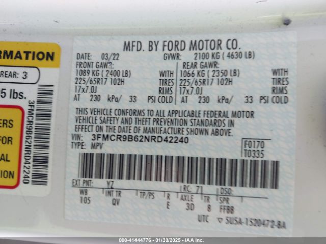 3FMCR9B62NRD42240 Ford Bronco Sport Big Bend