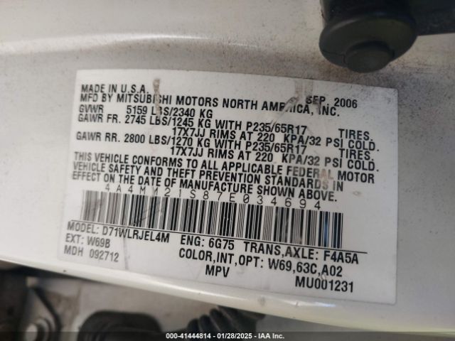 2007 MITSUBISHI ENDEAVOR 4A4MM21S87E034694 Photo 8