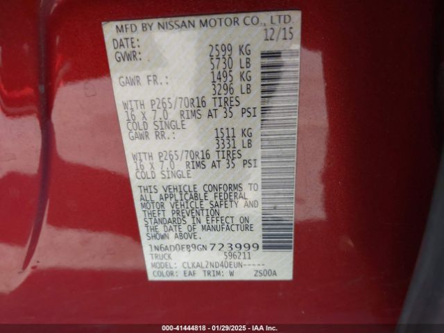 1N6AD0ER9GN723999 Nissan Frontier Desert Runner/s/sl/sv
