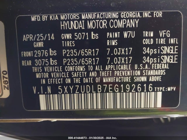 5XYZUDLB7EG192616 Hyundai Santa Fe Sport 2.4l