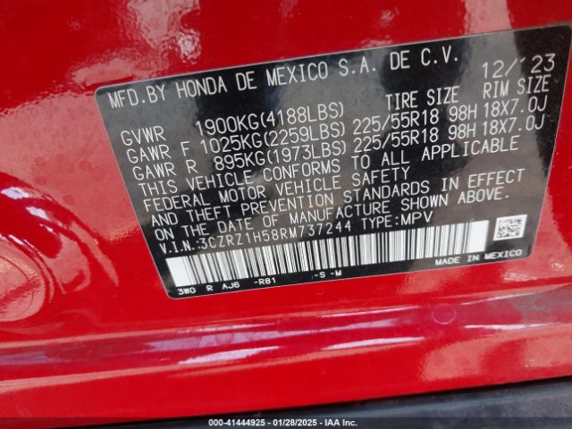 3CZRZ1H58RM737244 Honda HR-V