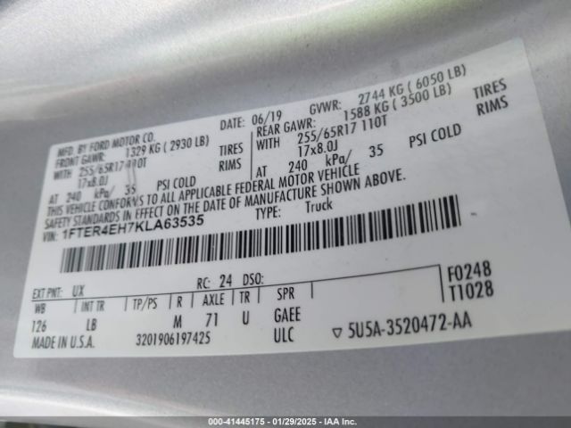1FTER4EH7KLA63535 Ford Ranger Xlt