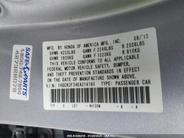 Honda ACCORD LX 2014 1HGCR2F34EA014180 Image 9
