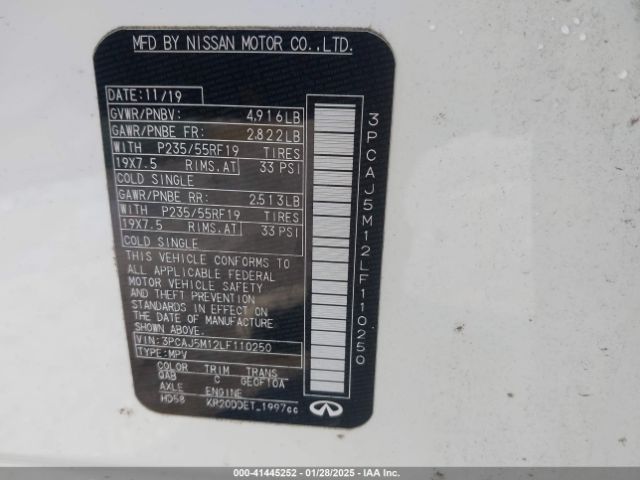 3PCAJ5M12LF110250 Infiniti Qx50 Sensory