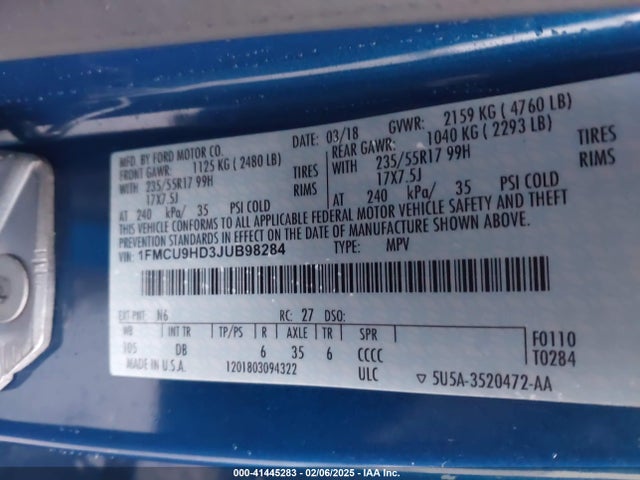 Ford ESCAPE SEL 2018 1FMCU9HD3JUB98284 Image 9