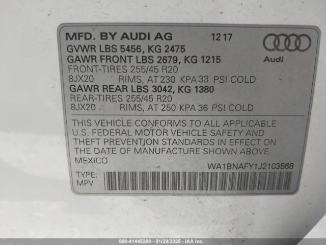 WA1BNAFY1J2103568 Audi Q5 2.0t Premium/2.0t Tech Premium