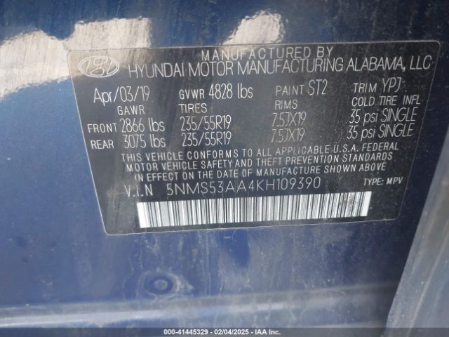 5NMS53AA4KH109390 Hyundai Santa Fe Ultimate 2.0t