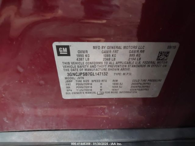 3GNCJPSB7GL147132 Chevrolet Trax Lt