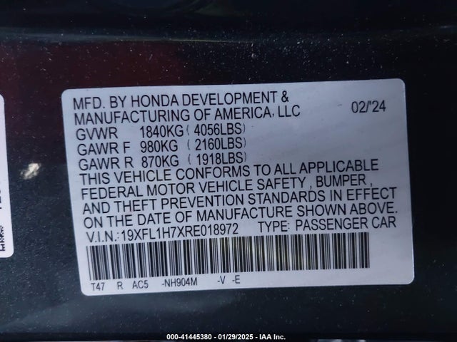 19XFL1H7XRE018972 Honda Civic Ex-l