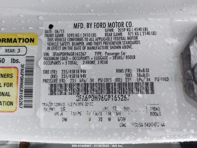 Ford FUSION SE 2016 3FA6P0H96GR165267 Image 9