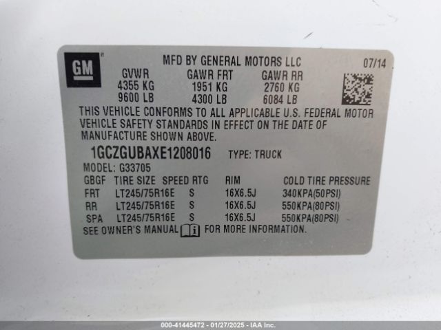 1GCZGUBAXE1208016 Chevrolet Express 3500 Work Van