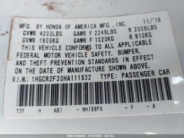 1HGCR2F30HA111932 Honda ACCORD LX