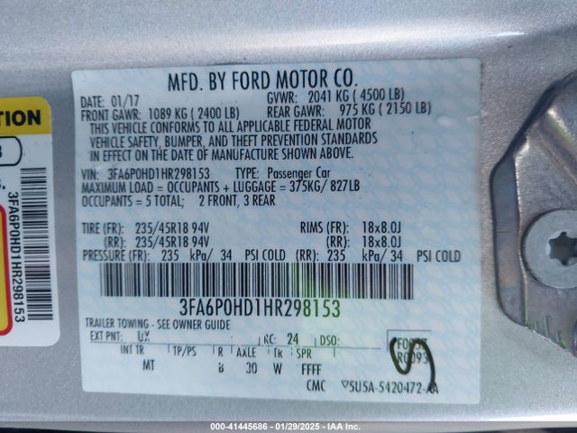 Ford FUSION SE 2017 3FA6P0HD1HR298153 Image 9