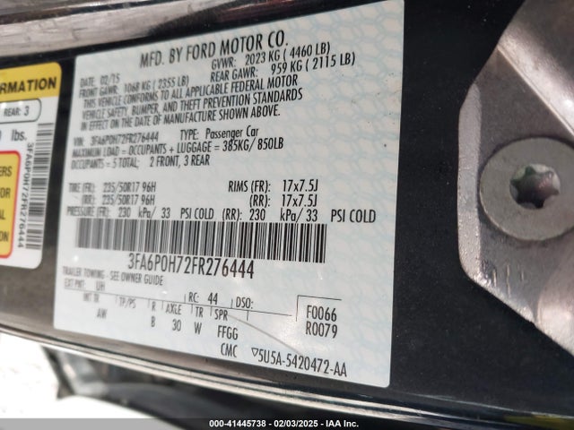 Ford FUSION SE 2015 3FA6P0H72FR276444 Image 9