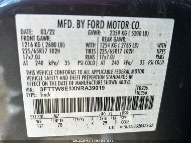 3FTTW8E3XNRA39019 Ford Maverick Xlt