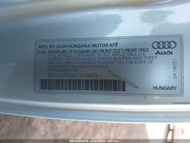 2004 AUDI TT TRUSC28N341019675 Photo 8