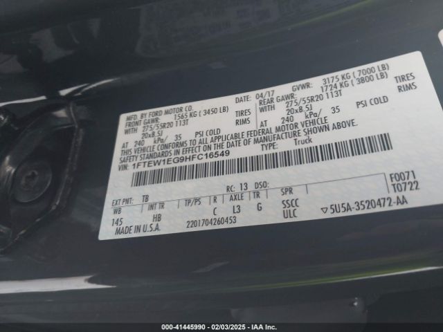 1FTEW1EG9HFC16549 Ford F-150 Lariat