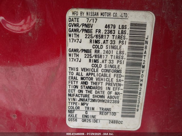 JN8AT2MV0HW282389 Nissan ROGUE SV
