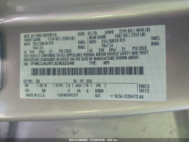 2018 FORD ESCAPE 1FMCU9J97JUB22248 Photo 8