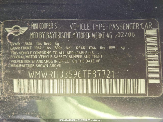 2006 MINI COOPER S WMWRH33596TF87721 Photo 8