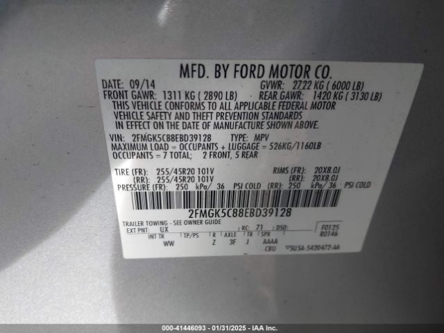 2FMGK5C88EBD39128 Ford FLEX SEL