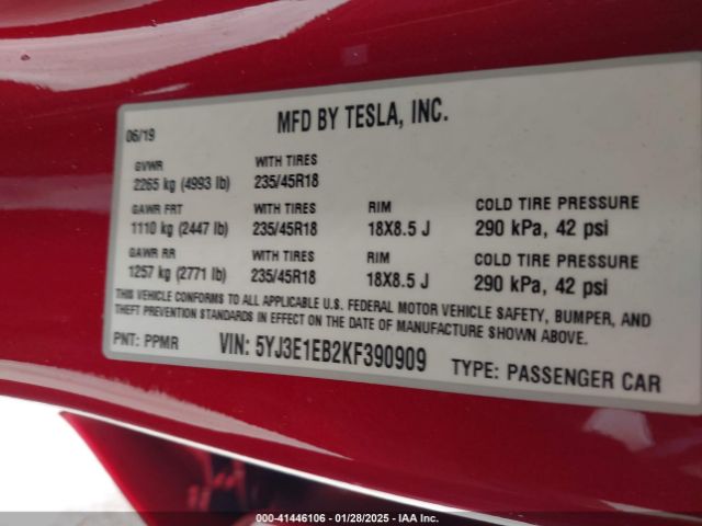 2019 TESLA MODEL 3 5YJ3E1EB2KF390909 Photo 8