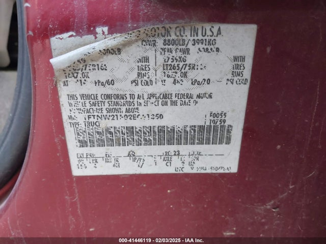 2002 FORD SUPER DUTY F-250 1FTNW21F02EC21350 Photo 8