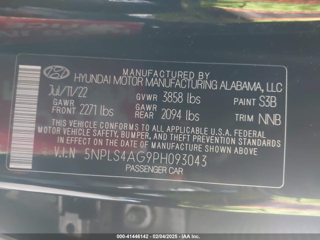 5NPLS4AG9PH093043 Hyundai ELANTRA SEL