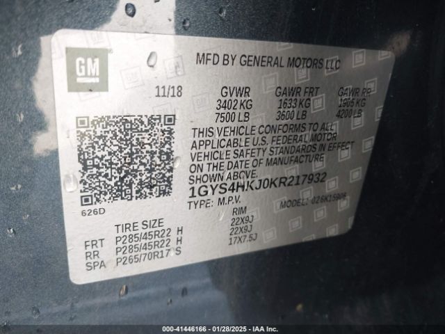 1GYS4HKJ0KR217932 Cadillac Escalade Esv Luxury
