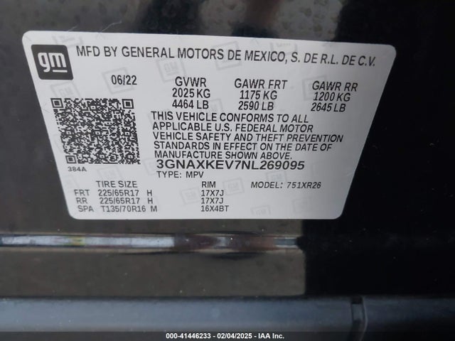 3GNAXKEV7NL269095 Chevrolet Equinox Fwd Lt