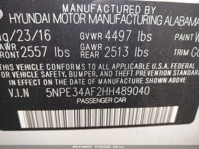 Hyundai Sonata Limited 2017 5NPE34AF2HH489040 Image 9